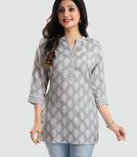 Grey printed rayon short-kurtis