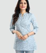 Blue printed rayon short-kurtis