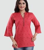 Red printed cotton poly short-kurtis