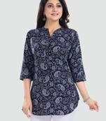 Navy-blue printed crepe short-kurtis