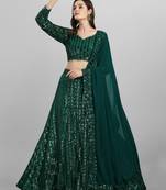 Green Sequinned Embroidered Semi-Stitched Lehenga & Unstitched Blouse with Dupatta