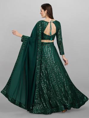 Green Sequinned Embroidered Semi-Stitched Lehenga & Unstitched Blouse with Dupatta 2