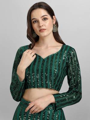 Green Sequinned Embroidered Semi-Stitched Lehenga & Unstitched Blouse with Dupatta 4