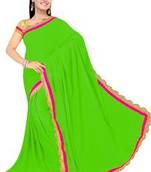 Parrot Green embroidered chiffon saree with blouse