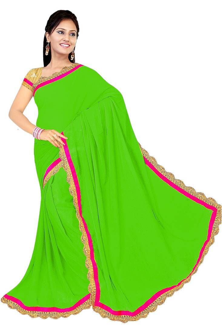 Parrot Green embroidered chiffon saree with blouse