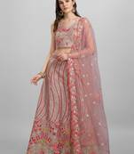 Beige Embroidered Semi-Stitched Lehenga & Unstitched Blouse with Dupatta