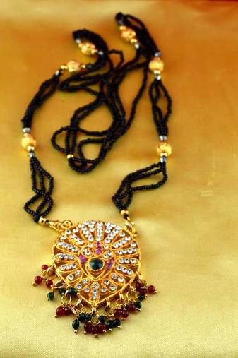 mangalshutra gold platted stone meenakari cz ad moti pearl polki kundun size 24"inch