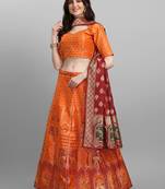 Orange & Maroon Woven Design Semi-Stitched Lehenga & UnStitched Blouse with Dupatta