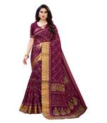 Purple printed cotton silk saree with blouse