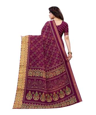 Purple printed cotton silk saree with blouse 2