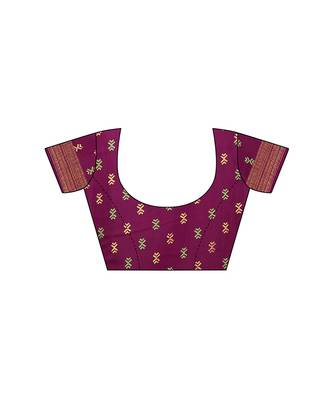 Purple printed cotton silk saree with blouse 5