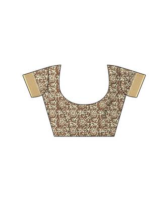 Brown printed cotton silk saree with blouse 5