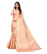Peach woven organza saree with blouse