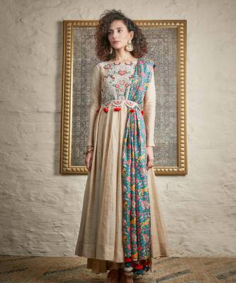 Beige Anarkali With Sharara Set 1