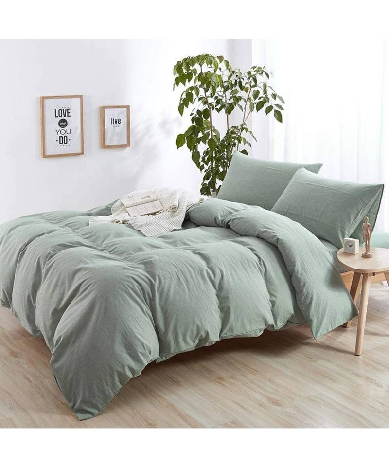 Sage Green color cotton duvet cover set softened preshrunk cotton