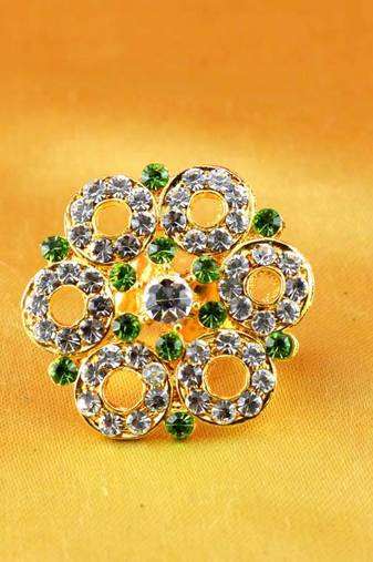 Ring  With Adjustable Gold Platted Stone Meenakari Cz Ad Moti Pearl Polki Kundun