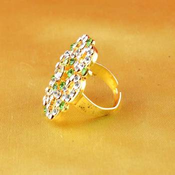 Ring  With Adjustable Gold Platted Stone Meenakari Cz Ad Moti Pearl Polki Kundun 2