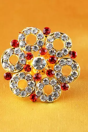Ring  With Adjustable Gold Platted Stone Meenakari Cz Ad Moti Pearl Polki Kundun
