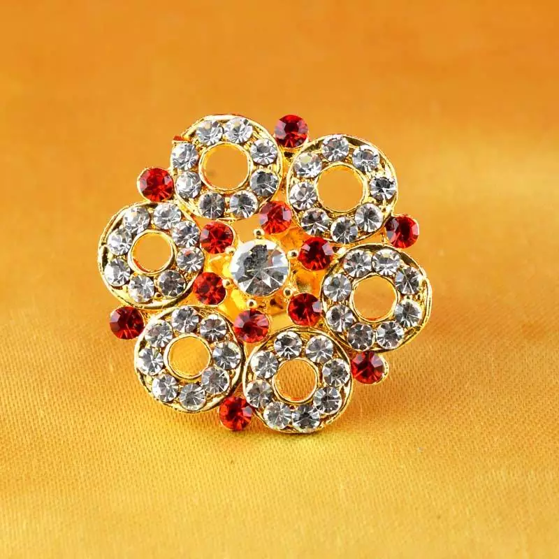 Ring  With Adjustable Gold Platted Stone Meenakari Cz Ad Moti Pearl Polki Kundun