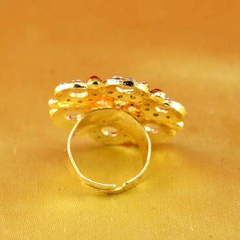 Ring  With Adjustable Gold Platted Stone Meenakari Cz Ad Moti Pearl Polki Kundun 2