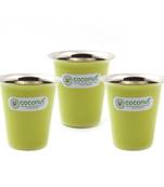 Coconut Stainless Steel Rampatra Green Colour Glass For Tea / Coffee - Set of 3 (Capacity - 200ml)