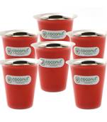 Coconut Stainless Steel Rampatra Red Colour Glass For Tea / Coffee - Set of 6 (Capacity - 200ml)
