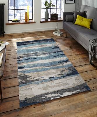 Blue Woolviscose Abstract 4x6 Feet  Hand-Tufted by Saraswati Global 1