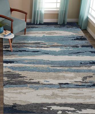 Blue Woolviscose Abstract 8X10 Feet  Hand-Tufted by Saraswati Global 1