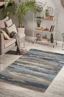 Water Blue Woolviscose Abstract 3X5 Feet  Hand-Tufted by Saraswati Global
