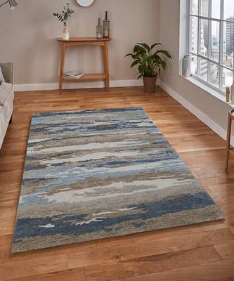 Water Blue Woolviscose Abstract 4x6 Feet  Hand-Tufted by Saraswati Global 1