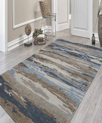 Water Blue Woolviscose Abstract 5x8 Feet  Hand-Tufted by Saraswati Global 1