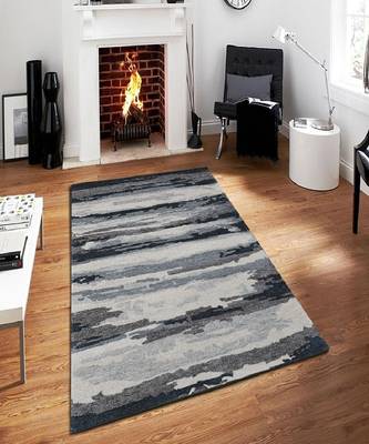 Dark Gray Woolviscose Abstract 4x6 Feet  Hand-Tufted by Saraswati Global 1