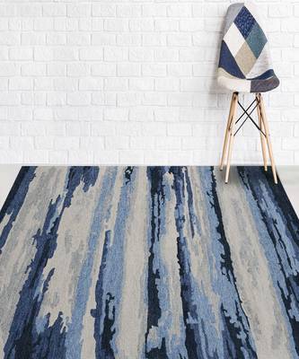 Navy Woolviscose Abstract 5x8 Feet  Hand-Tufted by Saraswati Global 1