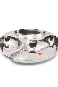 Steel late heavy guage Mirror Finish   Bhojan Plate   Model   Pratham 3 in1   1 Unit (Diameter  31 Cm) (20Guage)