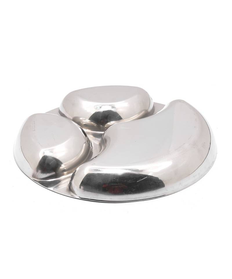 Steel late heavy guage Mirror Finish   Bhojan Plate   Model   Pratham 3 in1   1 Unit (Diameter  31 Cm) (20Guage)