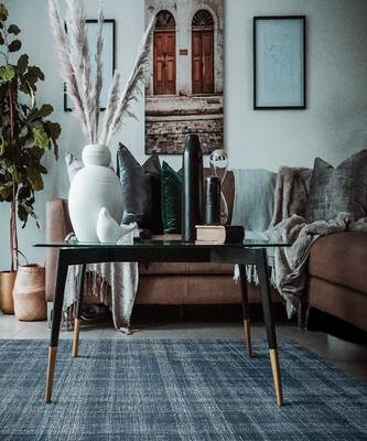 Turquoise Blue Natural  Wool Laurel 5X7.6 Feet  Hand-Tufted by Saraswati Global 1