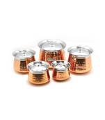 Coconut Athens Hammered Outer Copper & Inner Steel Cookware Handi with Lids   5 Units