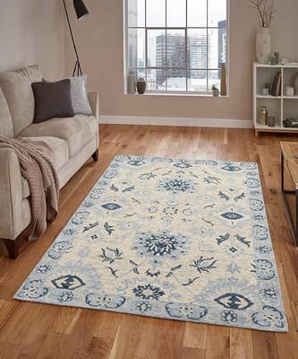 Light Blue Wool Romania 4x6 Feet  Hand-Tufted by Saraswati Global 1