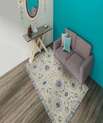 Light Blue Wool Romania 5x8 Feet  Hand-Tufted by Saraswati Global 1