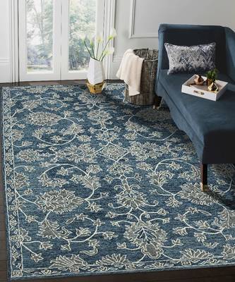 Navy Wool Romania 5x8 Feet  Hand-Tufted by Saraswati Global 1