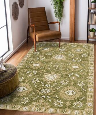 Olive Green  Wool Romania 8X10 Feet  Hand-Tufted by Saraswati Global 1