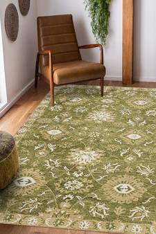 Olive Green  Wool Romania 8X10 Feet  Hand-Tufted by Saraswati Global