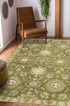 Olive Green  Wool Romania 8X10 Feet  Hand-Tufted by Saraswati Global