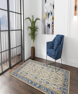 Royal Blue Wool Romania 5x8 Feet  Hand-Tufted by Saraswati Global 1