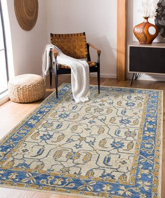 Royal Blue Wool Romania 8X10 Feet  Hand-Tufted by Saraswati Global 1