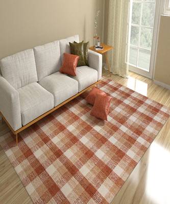 Orange Wool Tartan 5X7.6 Feet  Hand-Tufted by Saraswati Global 1