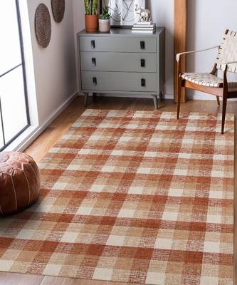 Orange Wool Tartan 8X10 Feet  Hand-Tufted by Saraswati Global 1