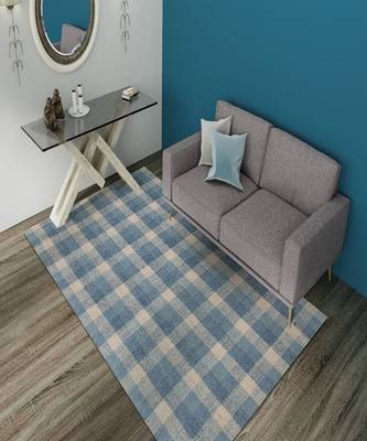 Blue Wool Tartan 5X7.6 Feet  Hand-Tufted by Saraswati Global 1