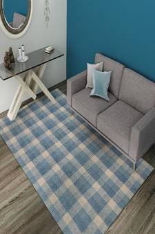 Blue Wool Tartan 5X7.6 Feet  Hand-Tufted by Saraswati Global
