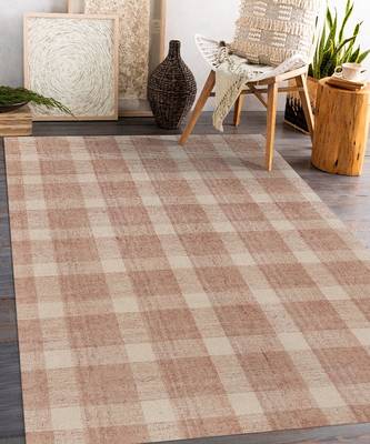 Rose Gold Wool Tartan 5X7.6 Feet  Hand-Tufted by Saraswati Global 1